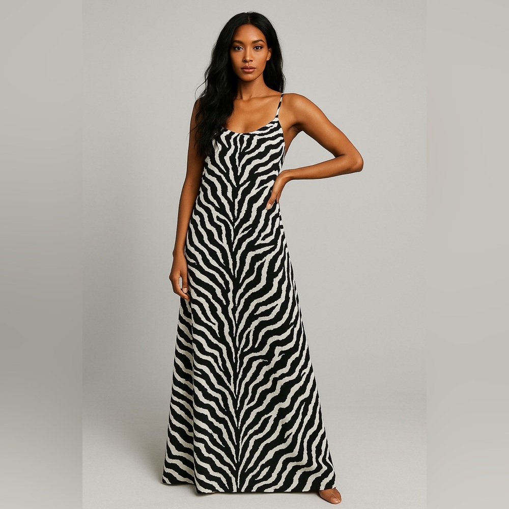 Long Zebra Print Maxi Dress